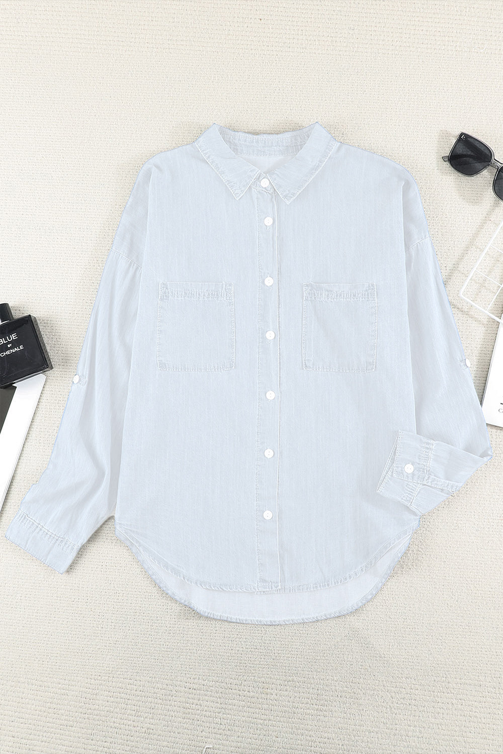 Pocketed Button Up Long Sleeve Denim Shirt