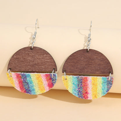 Sequin Wooden Round Dangle Earrings