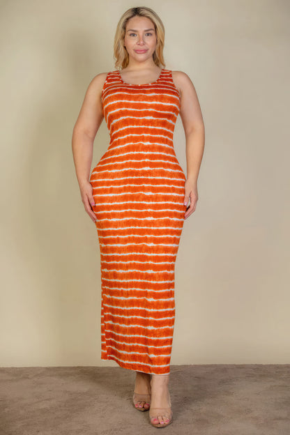 Plus Size Tie Dye Printed Tank Bodycon Maxi Dress