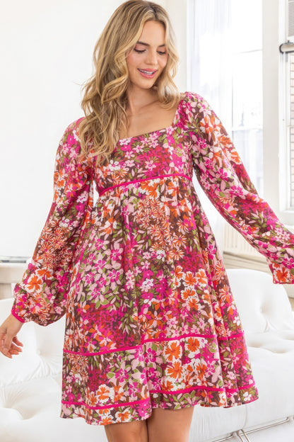 Floral Square Neckline Mini Dress