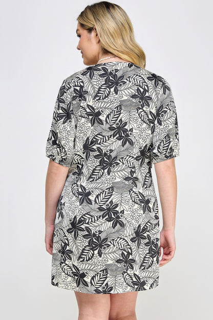 Plus Botanical Print Front Tie Dress