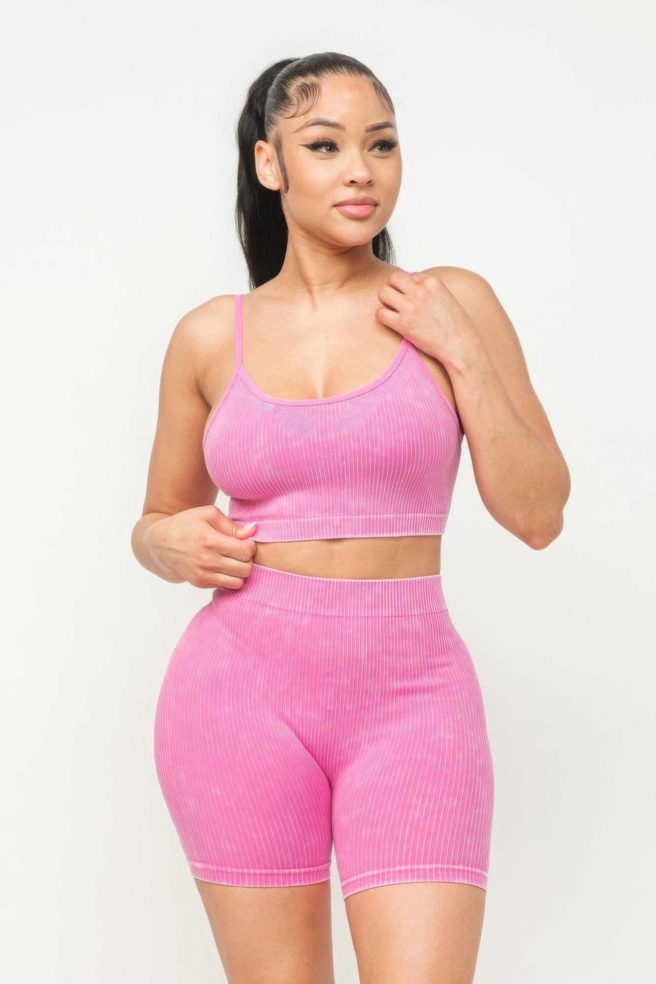 Washed Seamless Basic Tank Top And Shorts Set